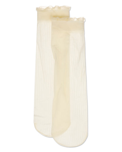 Women's Sheer Ruffle Cuff Ribbed Crew Sock : Color: Brown