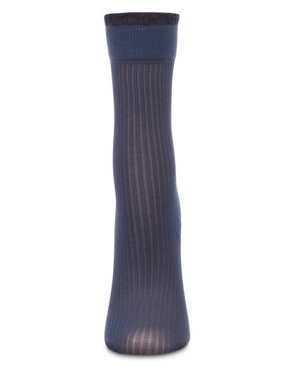 Women's Sheer Ruffle Cuff Ribbed Crew Sock : Color: Brown
