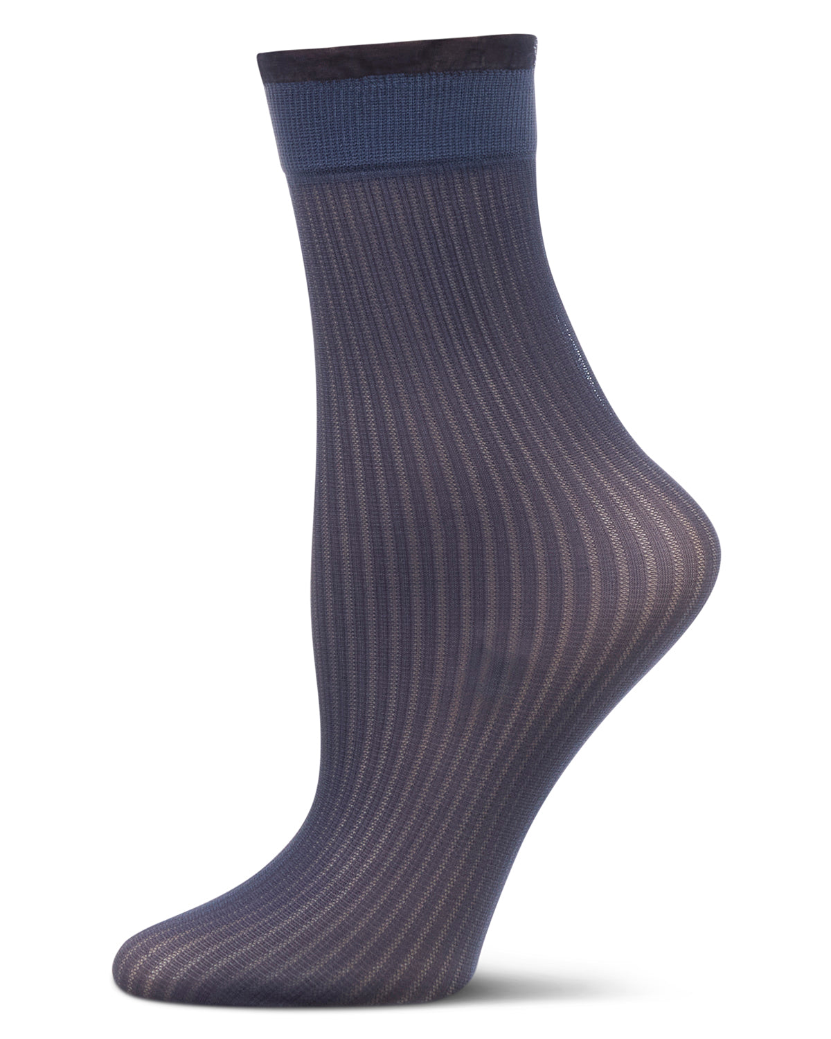 Women's Sheer Ruffle Cuff Ribbed Crew Sock : Color: Navy