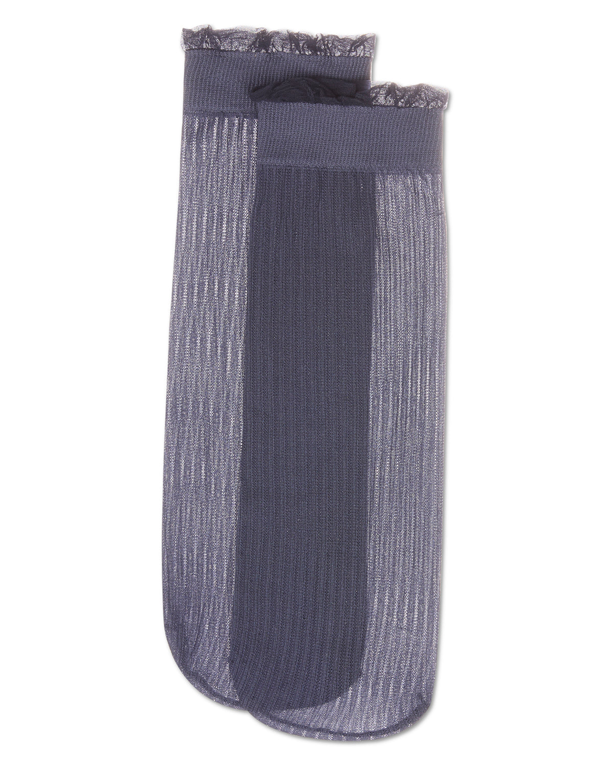 Women's Sheer Ruffle Cuff Ribbed Crew Sock : Color: Brown