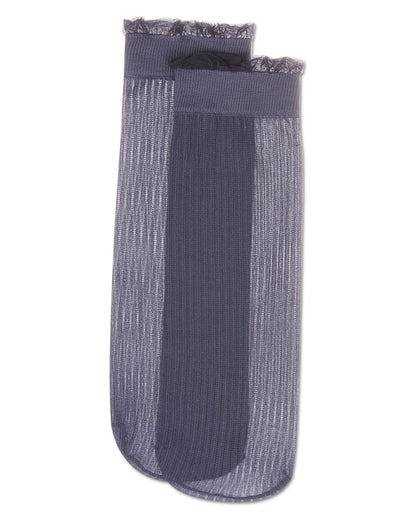 Women's Sheer Ruffle Cuff Ribbed Crew Sock : Color: Brown
