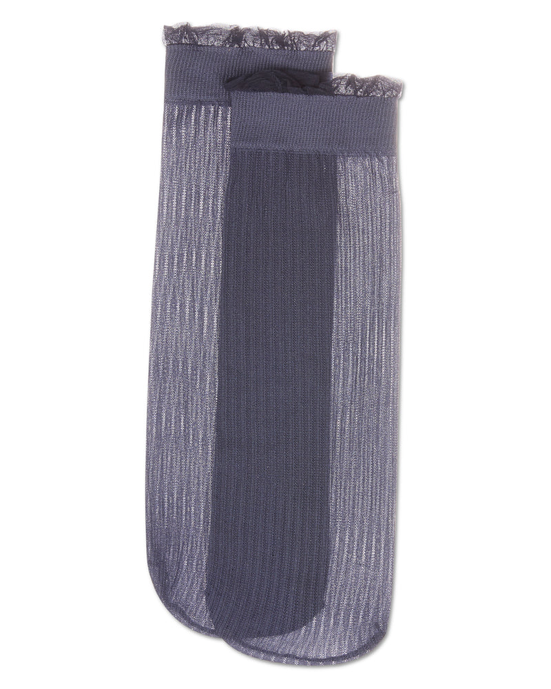 Women's Sheer Ruffle Cuff Ribbed Crew Sock