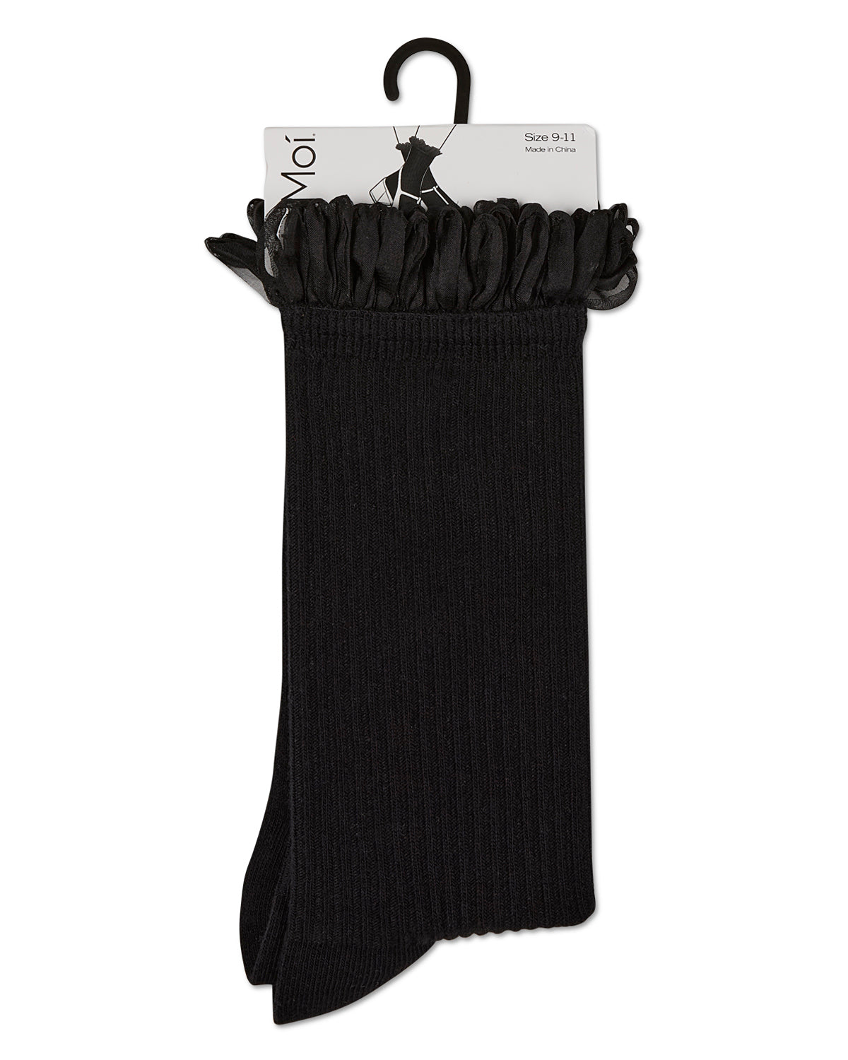 Women's Fine Rib Loop Cuff Crew Socks : Color: Black