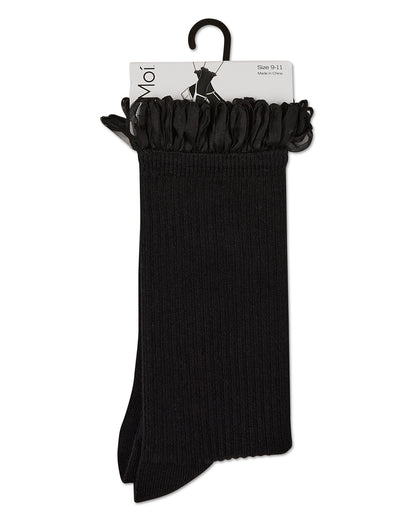 Women's Fine Rib Loop Cuff Crew Socks : Color: Black