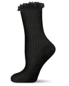 Women's Fine Rib Loop Cuff Crew Socks : Color: Black