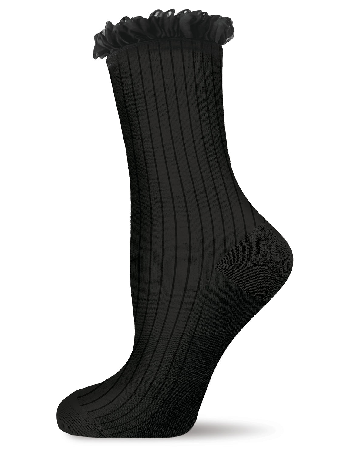 Women's Fine Rib Loop Cuff Crew Socks : Color: Black