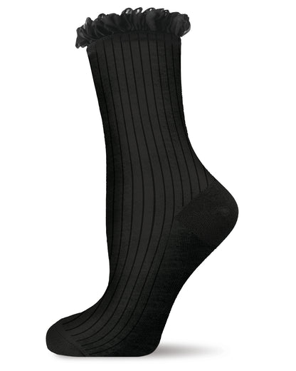 Women's Fine Rib Loop Cuff Crew Socks : Color: Black