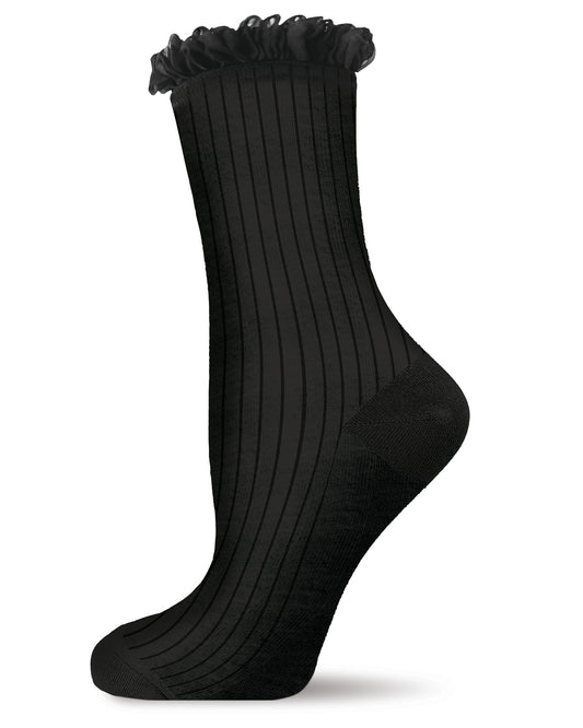 Women's Fine Rib Loop Cuff Crew Socks : Color: Black