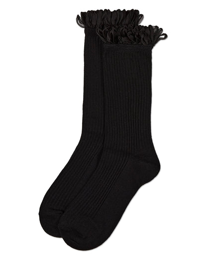 Women's Fine Rib Loop Cuff Crew Socks : Color: Black
