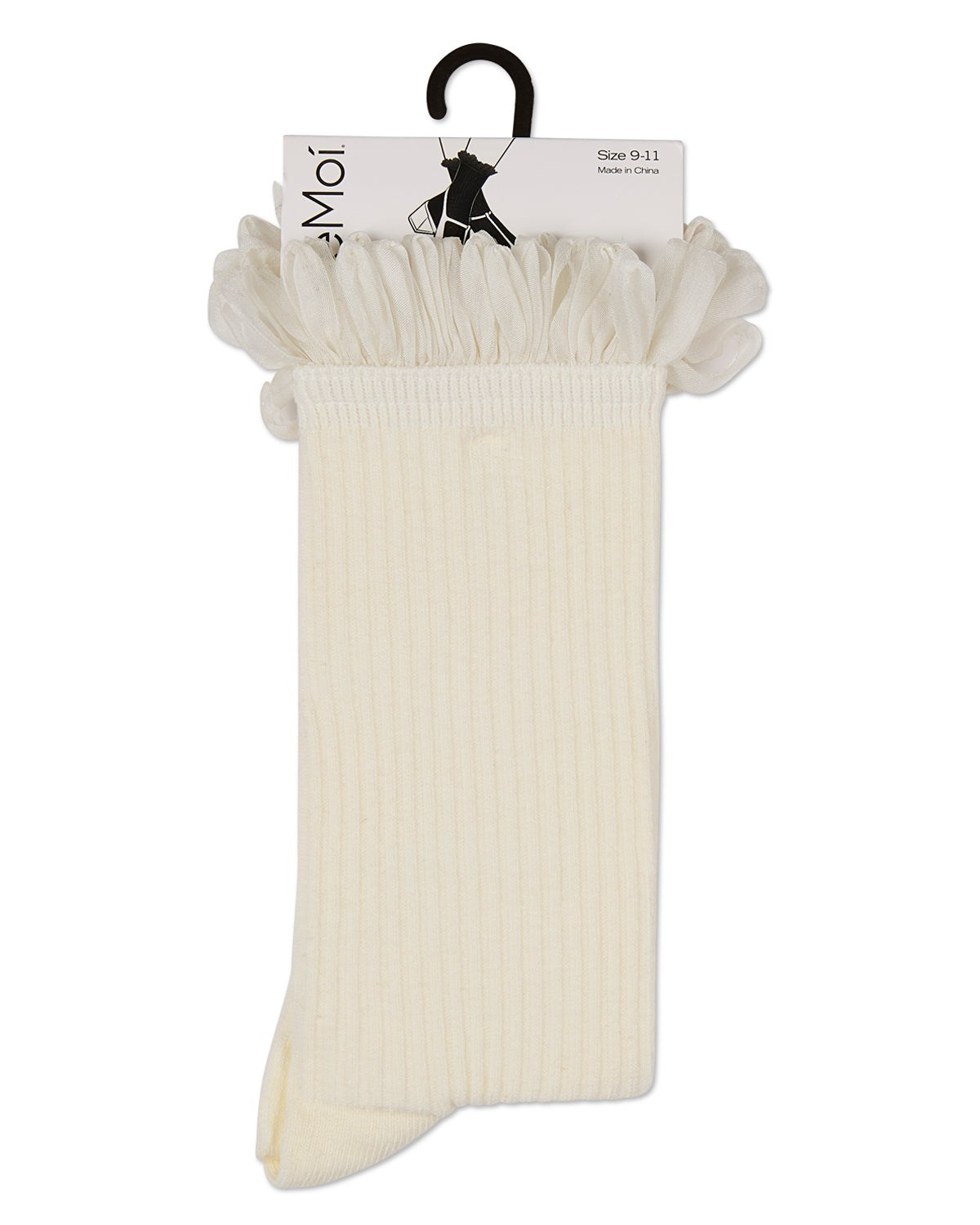 Women's Fine Rib Loop Cuff Crew Socks : Color: Black