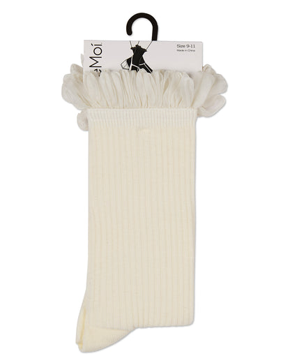 Women's Fine Rib Loop Cuff Crew Socks : Color: Black
