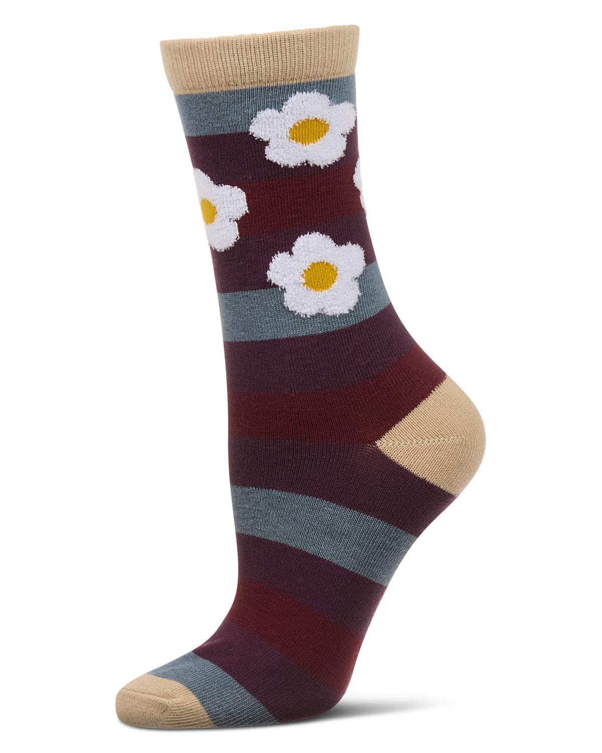 Women's Flower Pop Stripe Dimensional Crew Socks : Color: Jewel