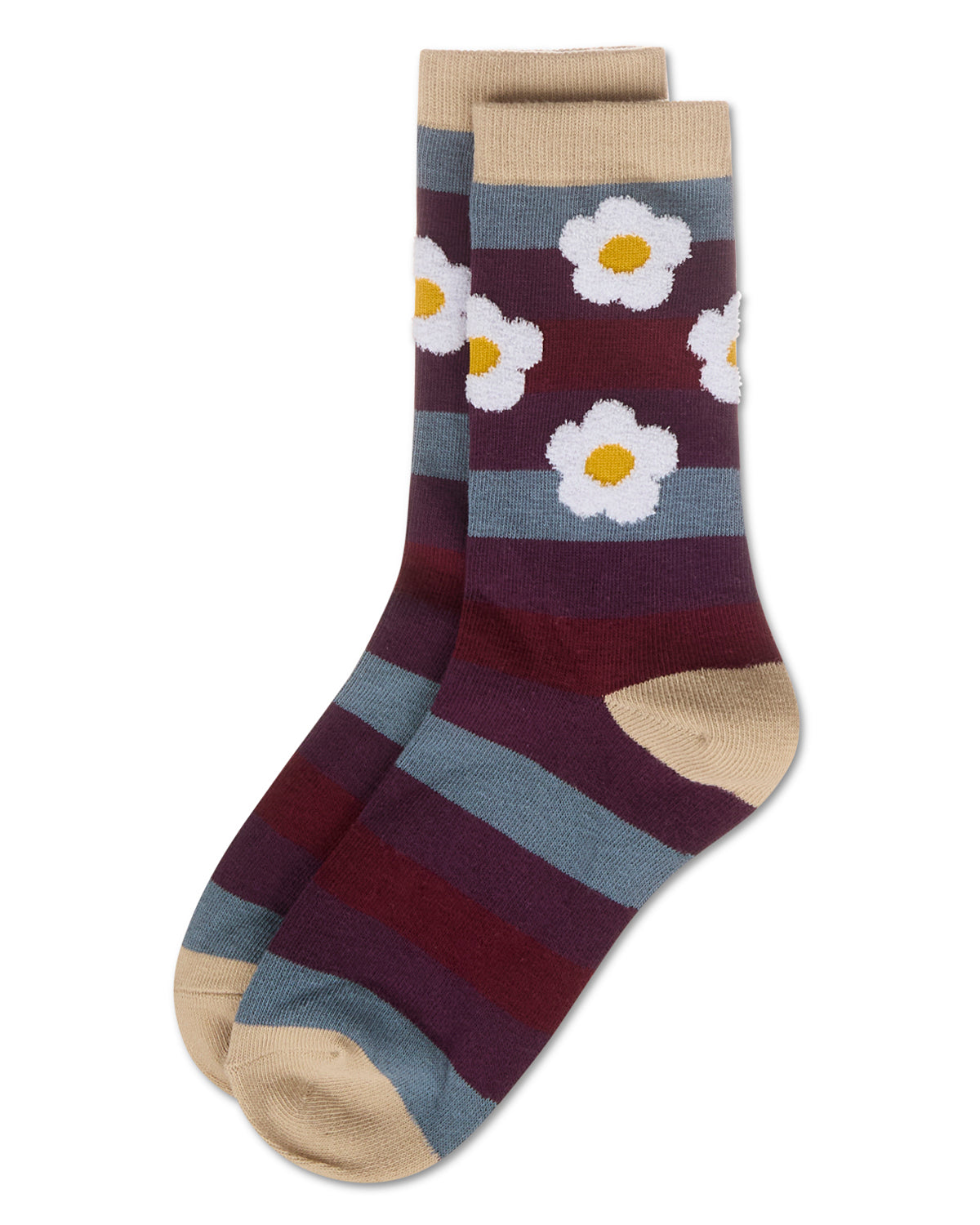 Women's Flower Pop Stripe Dimensional Crew Socks : Color: Jewel