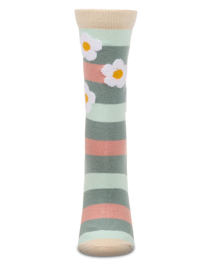 Women's Flower Pop Stripe Dimensional Crew Socks : Color: Jewel