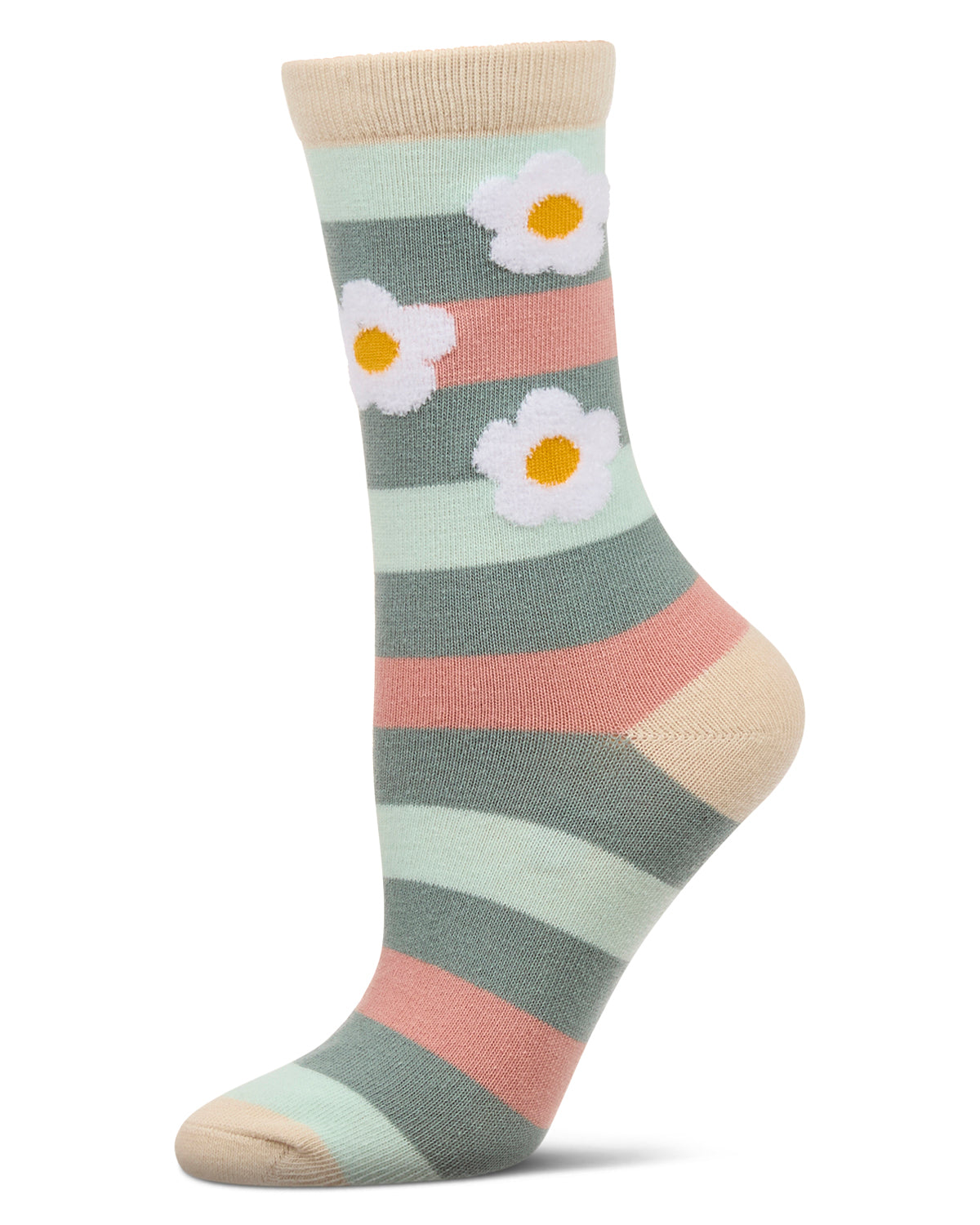 Women's Flower Pop Stripe Dimensional Crew Socks : Color: Pastel
