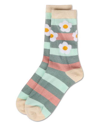 Women's Flower Pop Stripe Dimensional Crew Socks : Color: Jewel