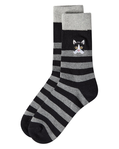 Women's "Just Hanging" Striped Embroidered Cotton Rich Novelty Crew Socks : Color: Pink