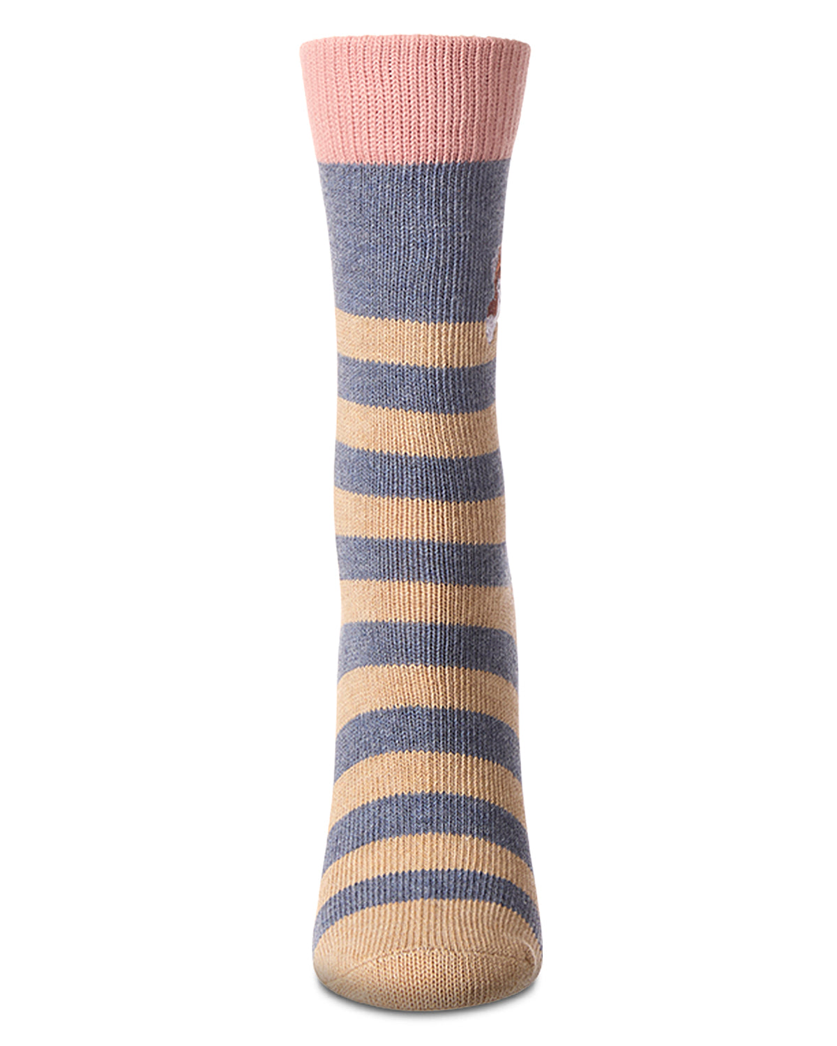 Women's "Just Hanging" Striped Embroidered Cotton Rich Novelty Crew Socks : Color: Pink