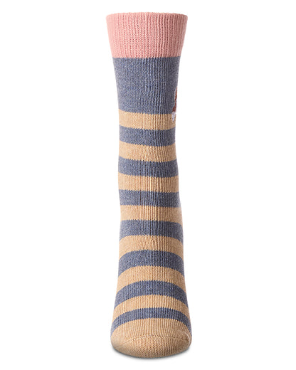 Women's "Just Hanging" Striped Embroidered Cotton Rich Novelty Crew Socks : Color: Pink