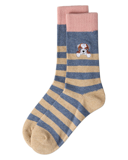 Women's "Just Hanging" Striped Embroidered Cotton Rich Novelty Crew Socks : Color: Pink