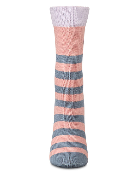 Women's "Just Hanging" Striped Embroidered Cotton Rich Novelty Crew Socks : Color: Pink