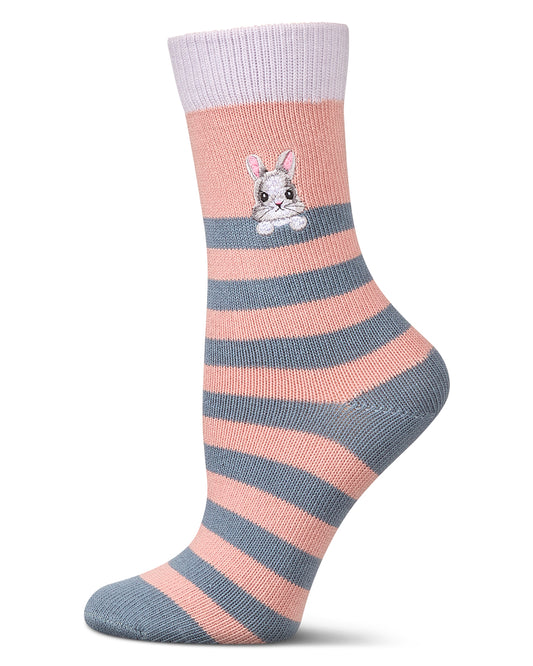 Women's "Just Hanging" Striped Embroidered Cotton Rich Novelty Crew Socks : Color: Pink