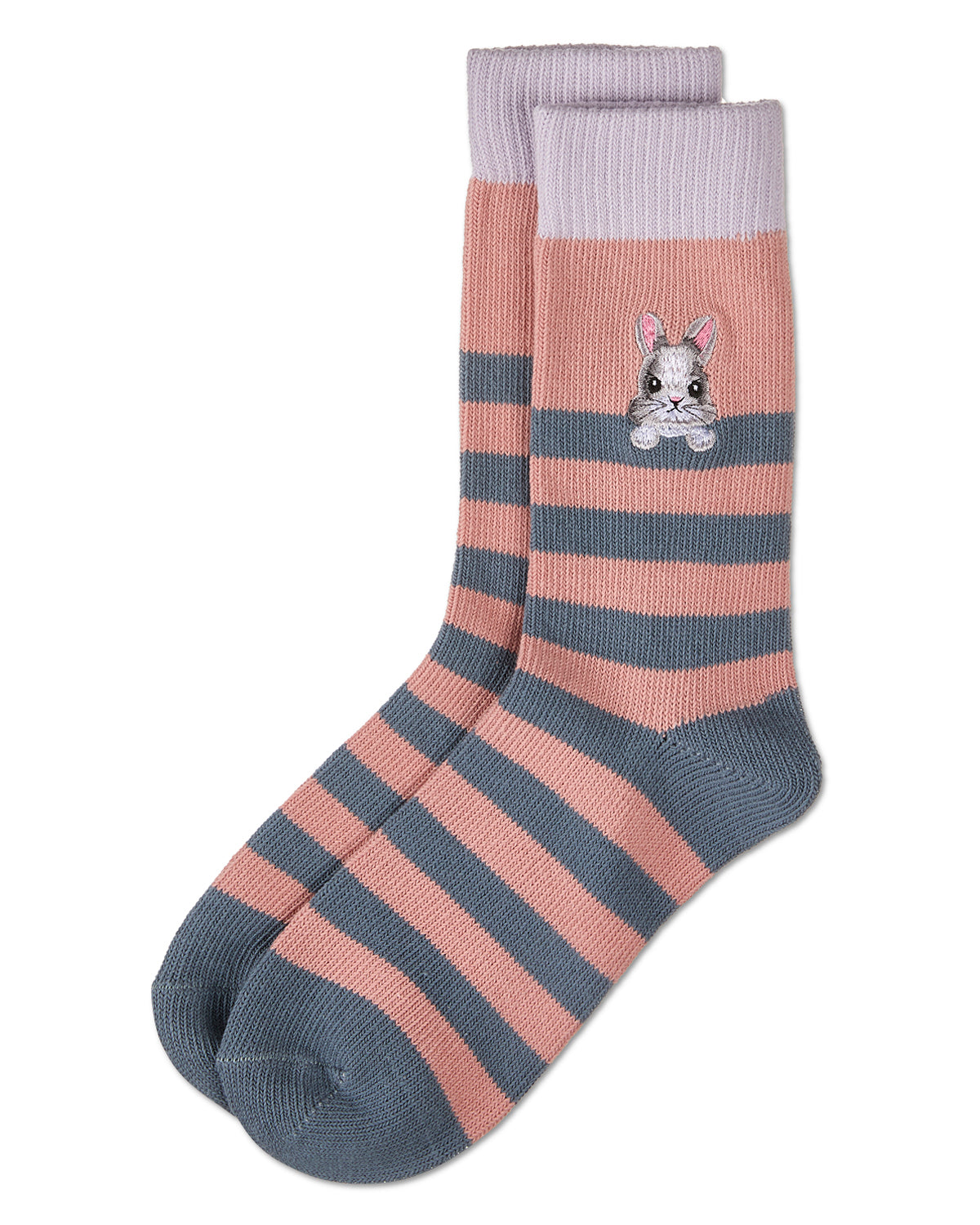 Women's "Just Hanging" Striped Embroidered Cotton Rich Novelty Crew Socks : Color: Pink
