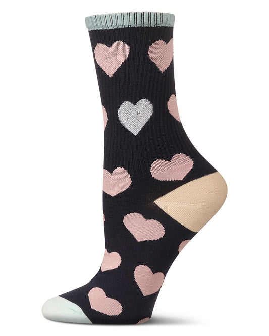 Women's Radiate Love Glitter Heart Crew Socks : Color: Navy