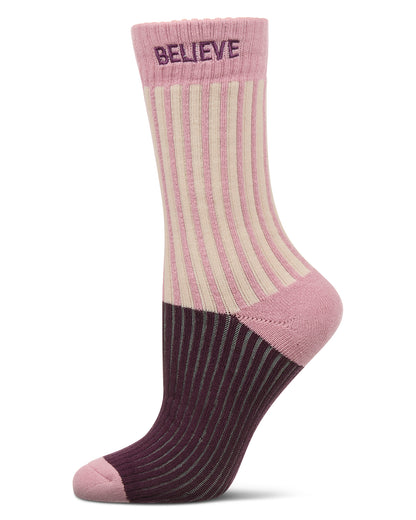Women's Inspirations Embroidered Cuff Crew Socks : Color: Violet