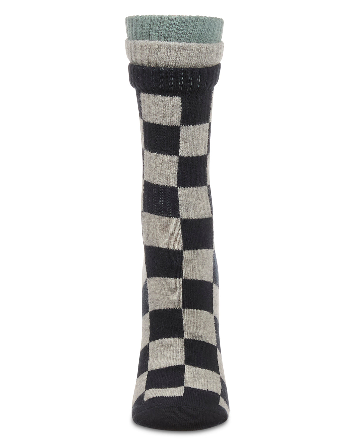 Women's Checkmate Triple Cuff Crew Socks : Color: Black