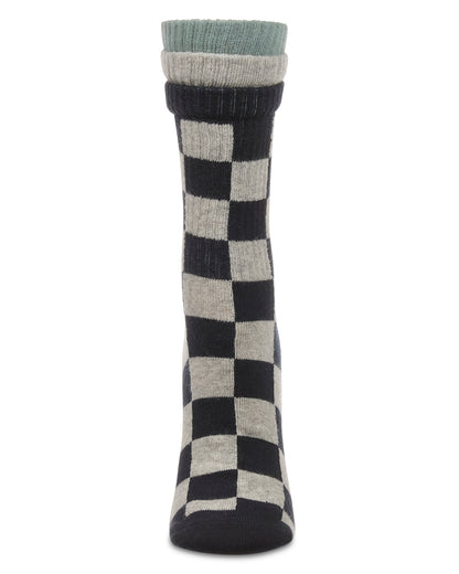 Women's Checkmate Triple Cuff Crew Socks : Color: Black