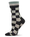 Women's Checkmate Triple Cuff Crew Socks : Color: Black