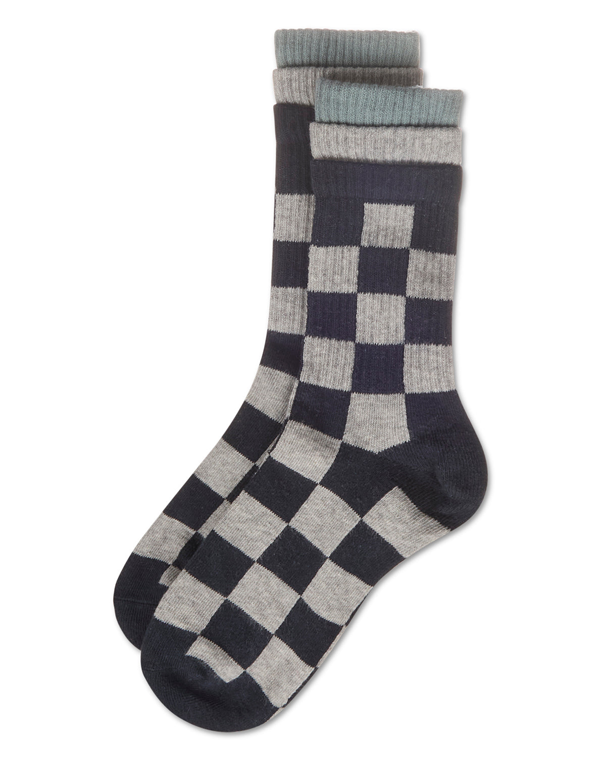 Women's Checkmate Triple Cuff Crew Socks : Color: Black