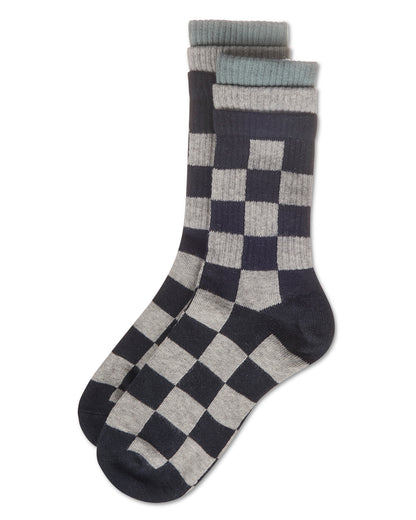 Women's Checkmate Triple Cuff Crew Socks : Color: Black