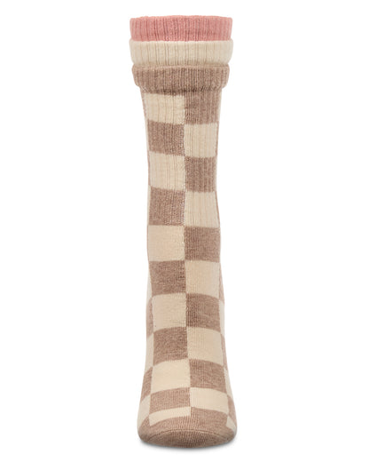 Women's Checkmate Triple Cuff Crew Socks : Color: Black