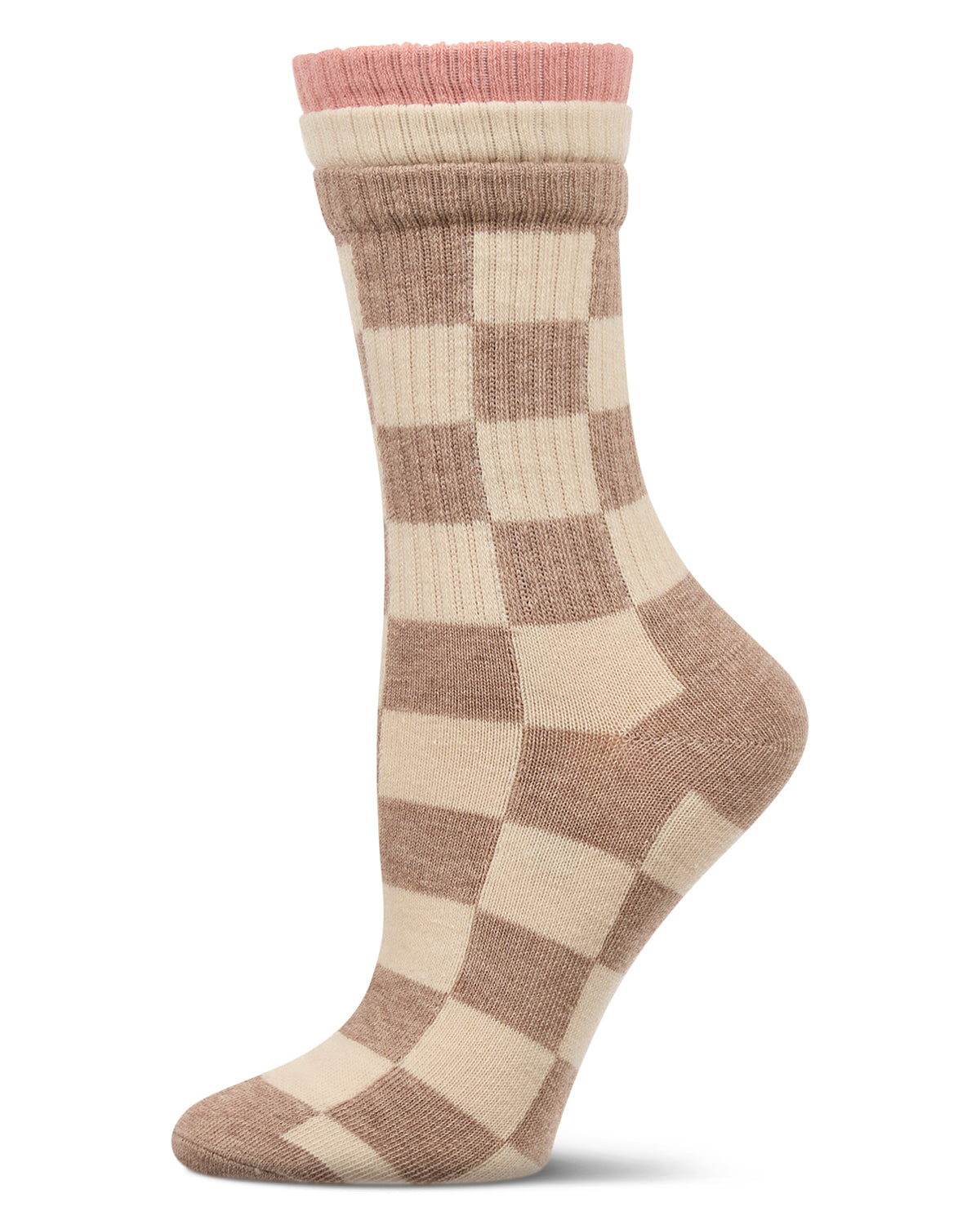 Women's Checkmate Triple Cuff Crew Socks : Color: Taupe