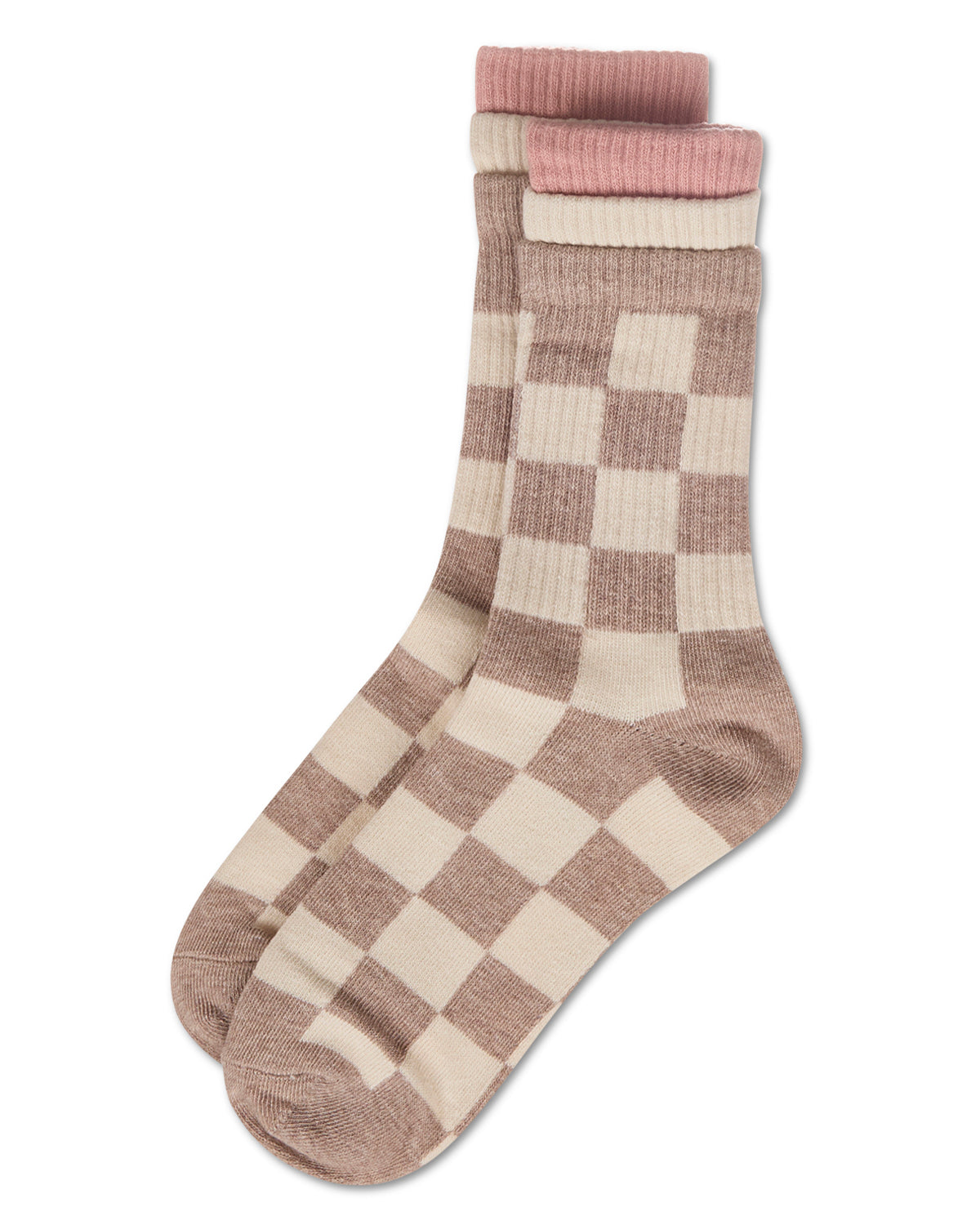Women's Checkmate Triple Cuff Crew Socks : Color: Black