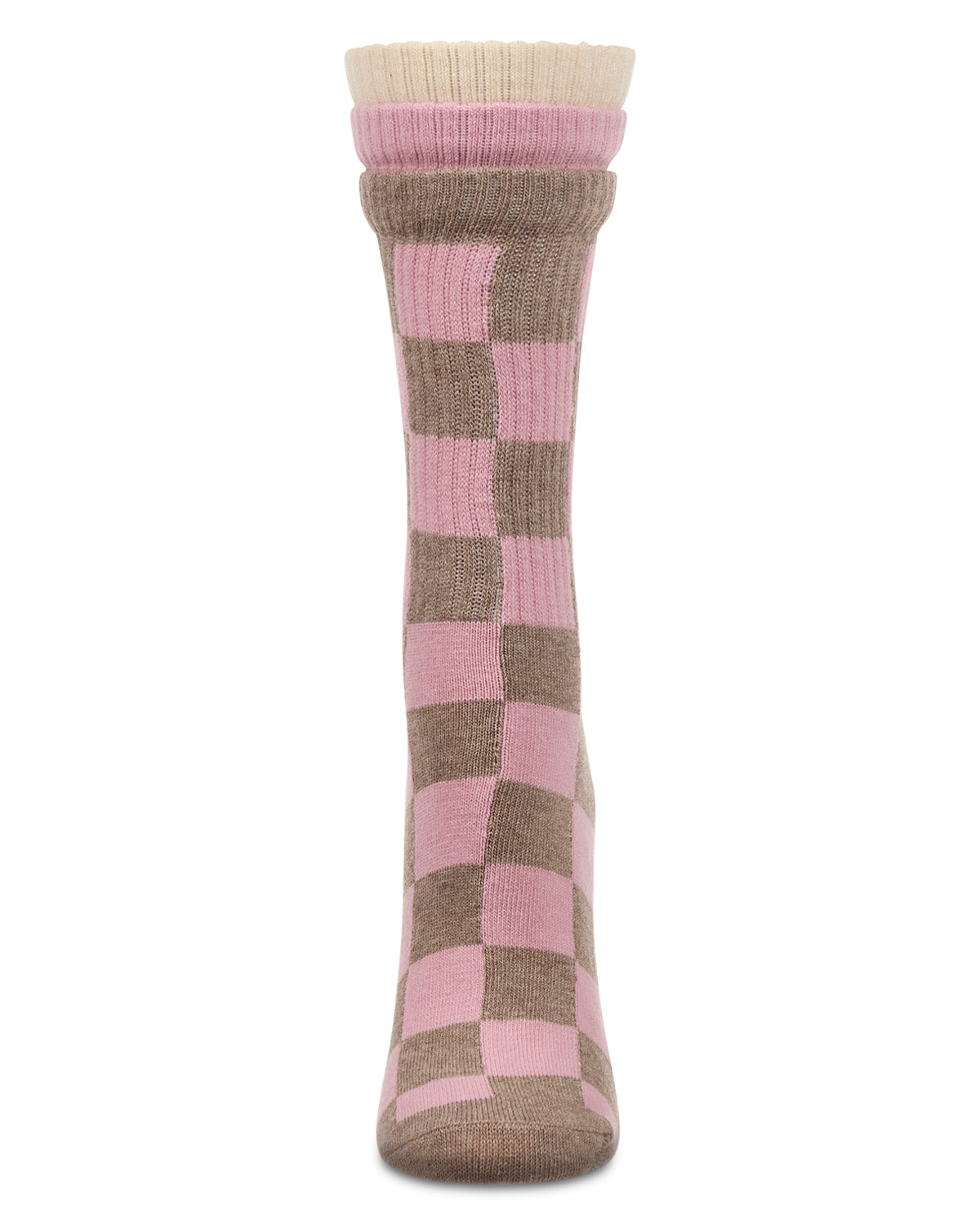 Women's Checkmate Triple Cuff Crew Socks : Color: Black