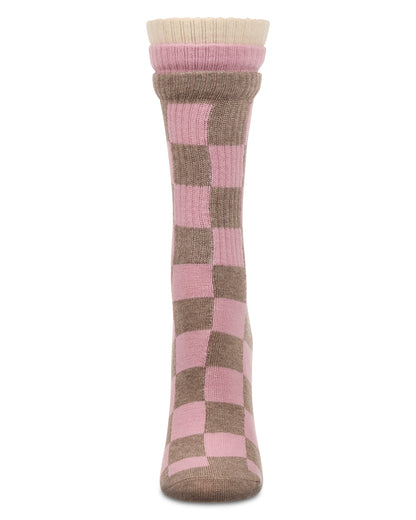 Women's Checkmate Triple Cuff Crew Socks : Color: Black