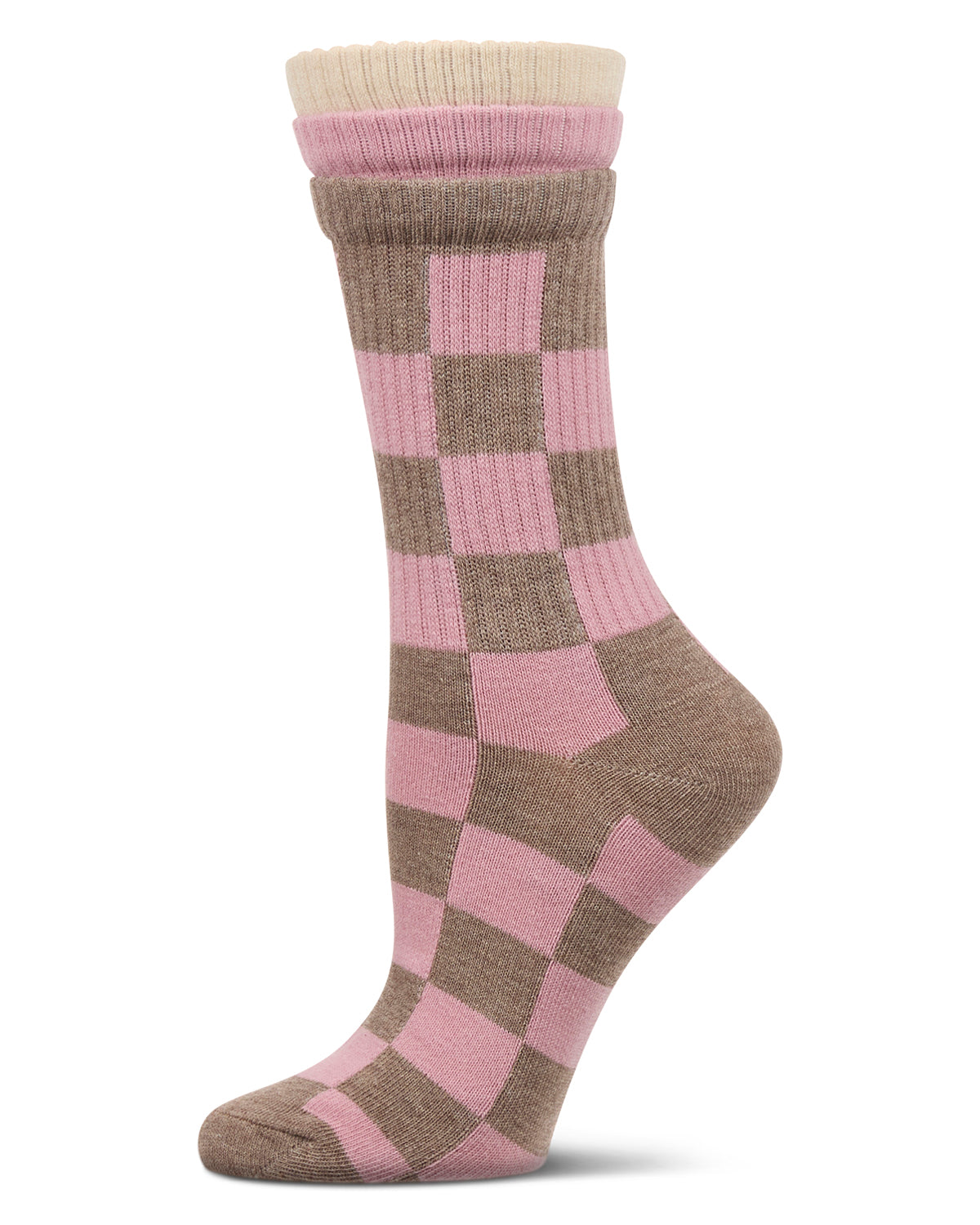 Women's Checkmate Triple Cuff Crew Socks : Color: Violet