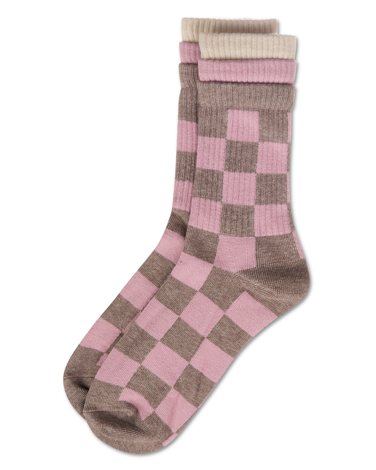 Women's Checkmate Triple Cuff Crew Socks : Color: Black