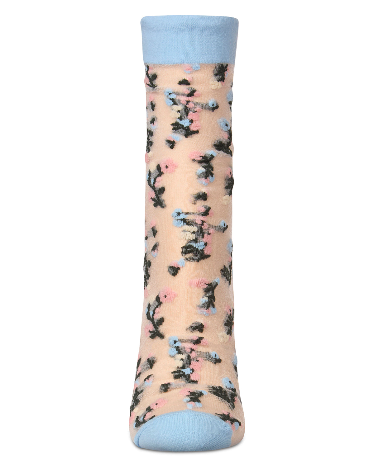 Women's Flowing Floral Sheer Crew Socks : Color: Dusty Blue