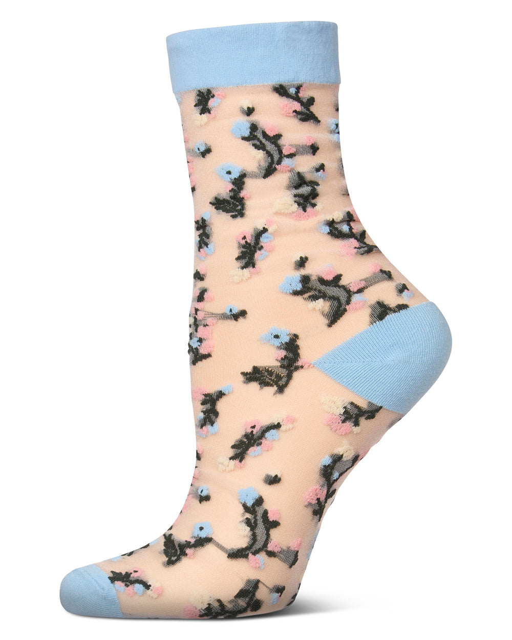 Women's Flowing Floral Sheer Crew Socks : Color: Dusty Blue