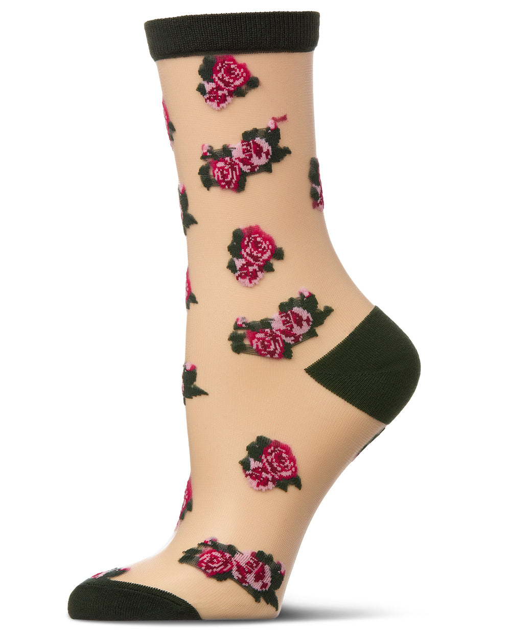 Women's Rose Sheer Crew Socks : Color: Olive