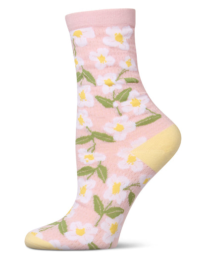 Women's Daisy Pointelle Crew Socks : Color: Pink