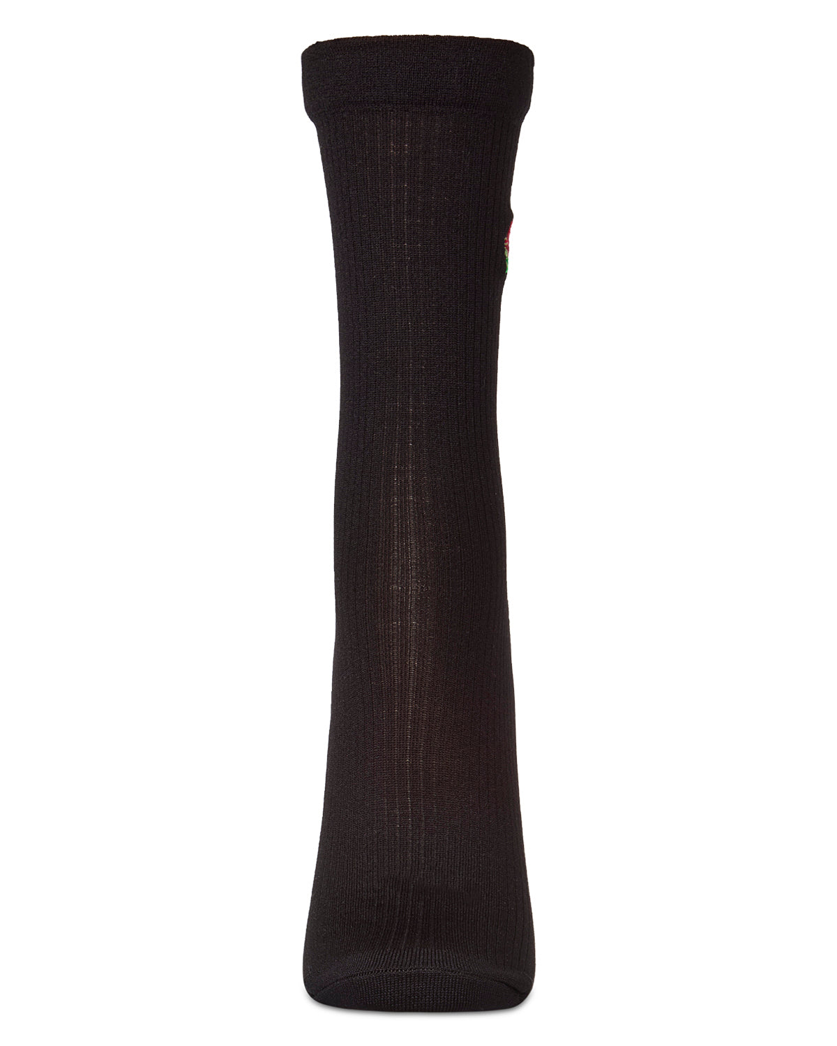 Women's Rose Embroidered Crew Socks : Color: Navy