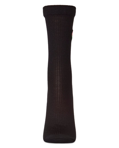 Women's Rose Embroidered Crew Socks : Color: Navy