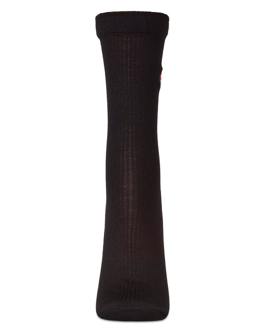 Women's Rose Embroidered Crew Socks : Color: Navy
