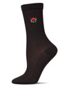 Women's Rose Embroidered Crew Socks : Color: Navy