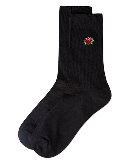Women's Rose Embroidered Crew Socks : Color: Navy
